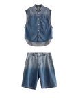 Denim tank and shorts suit-D254