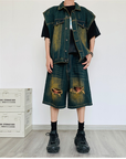 Denim tank and shorts suit -D258