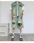 Denim tank and shorts suit -D258