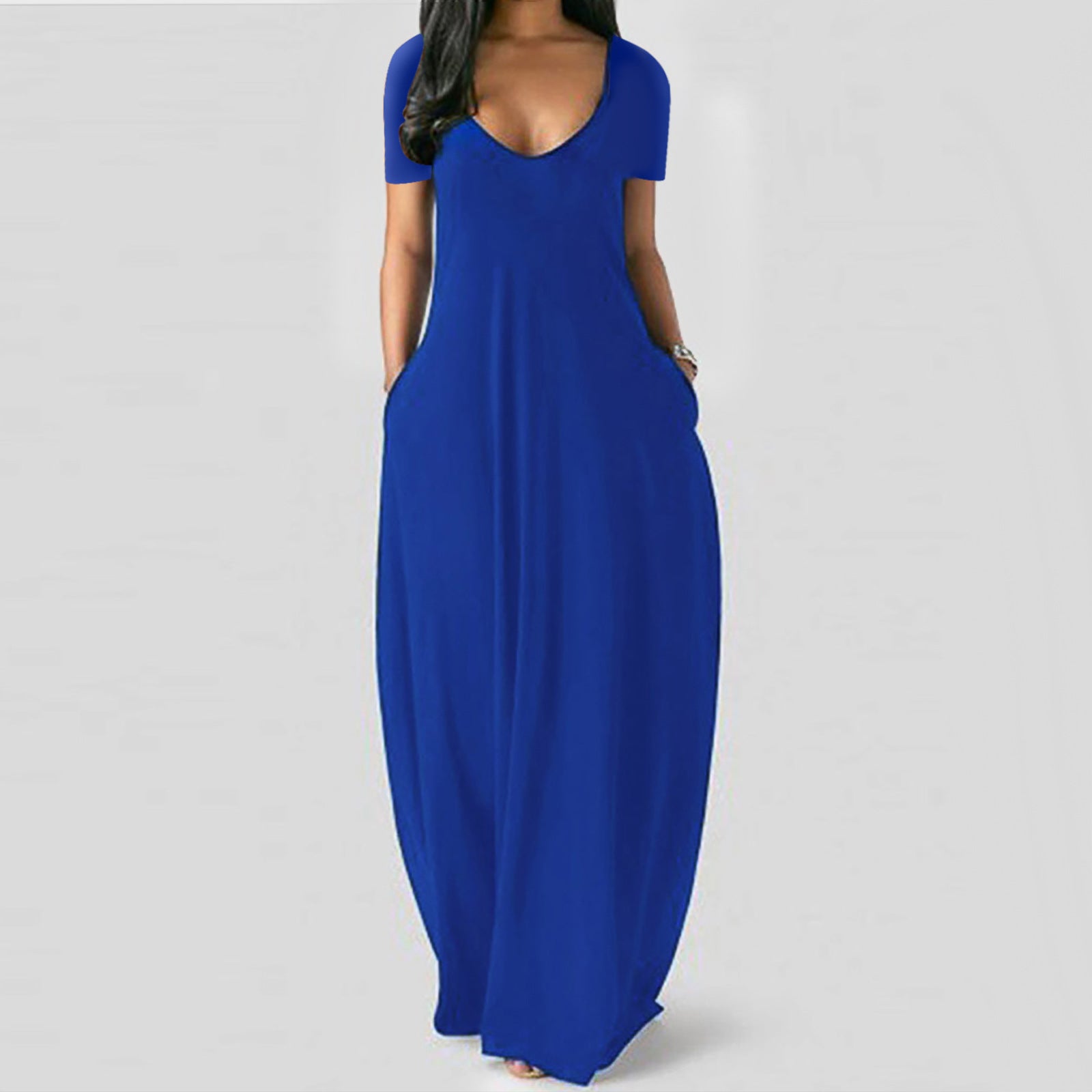 Solid color V-neck dress-D836