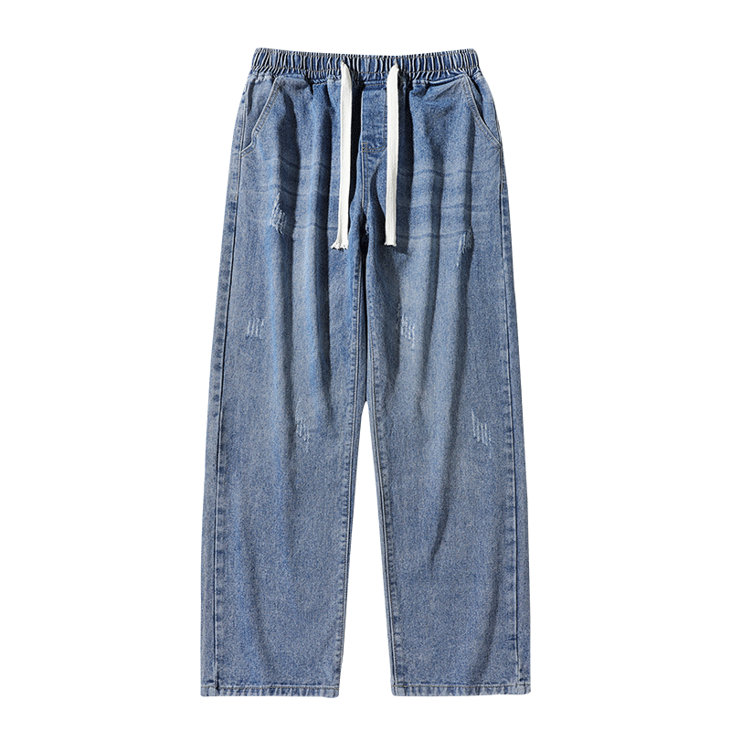 Solid straight elastic jeans-D71
