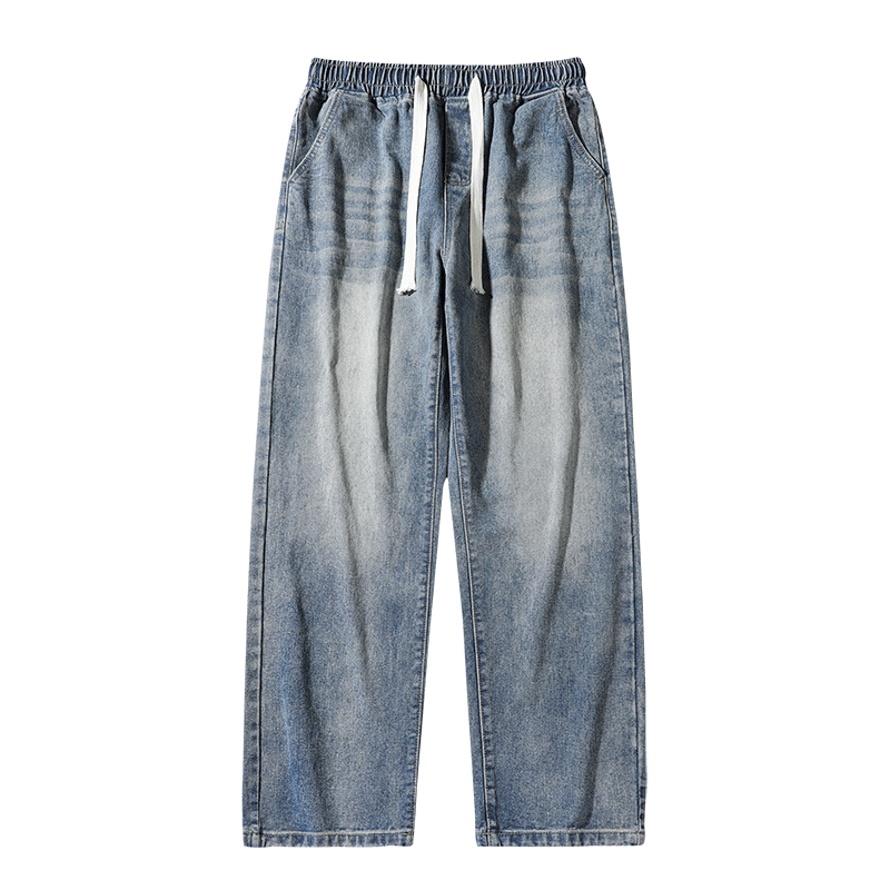 Solid straight elastic jeans-D72