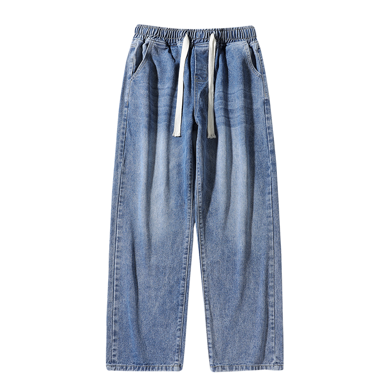 Solid straight elastic jeans-D72