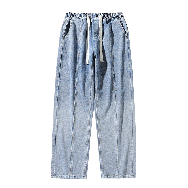 Solid color elastic waist jeans-D73