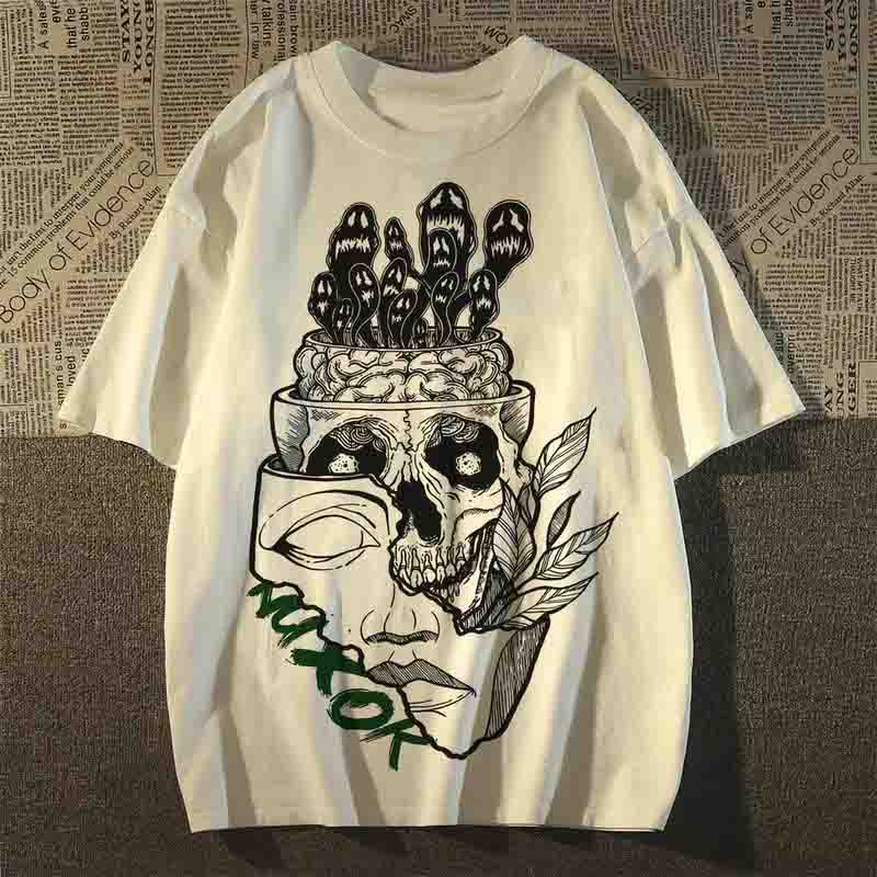 Skull print tee-D786