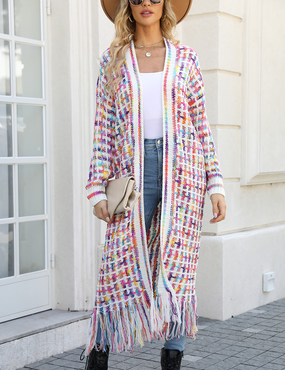 Fringed long cardigan coat-D788