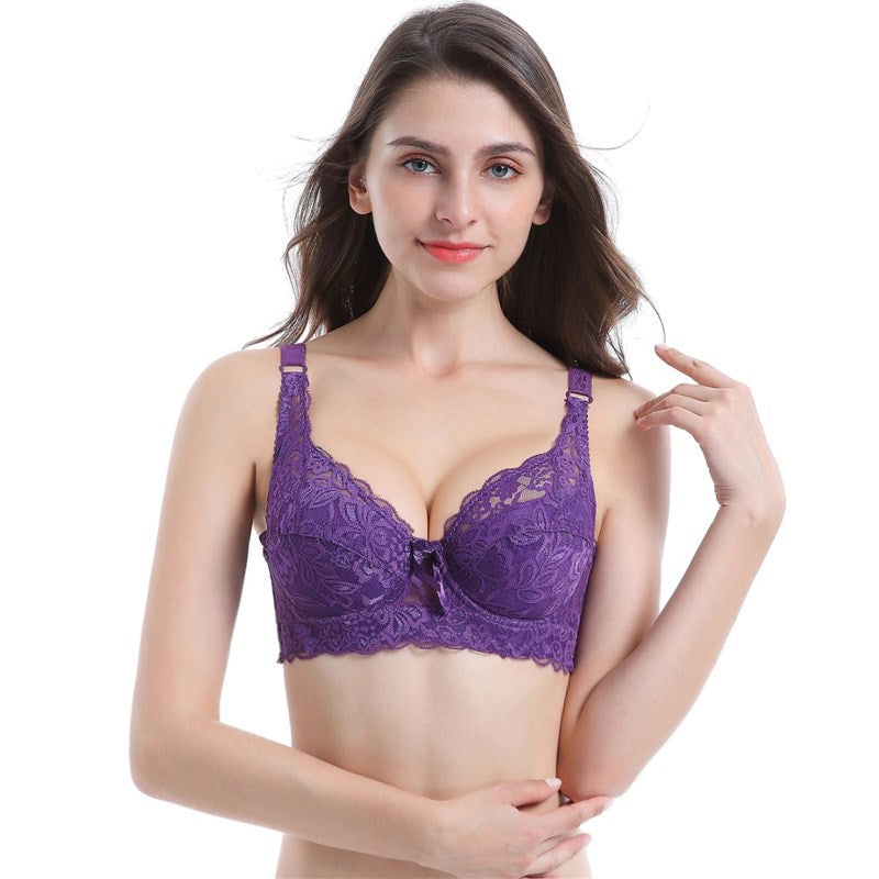 Hot selling large size ultra-thin cotton Cup adjustable bra lace sexy bra with steel ring gathered women's underwear