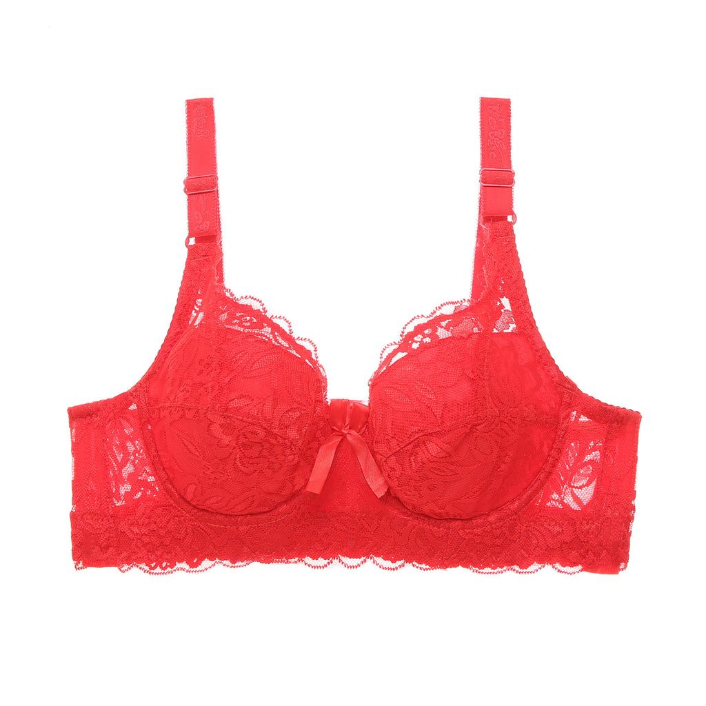 Hot selling large size ultra-thin cotton Cup adjustable bra lace sexy bra with steel ring gathered women's underwear