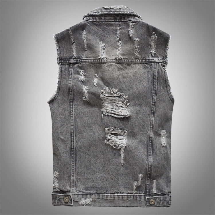 Ripped denim vest-D684