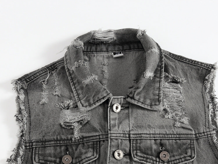 Ripped denim vest-D684