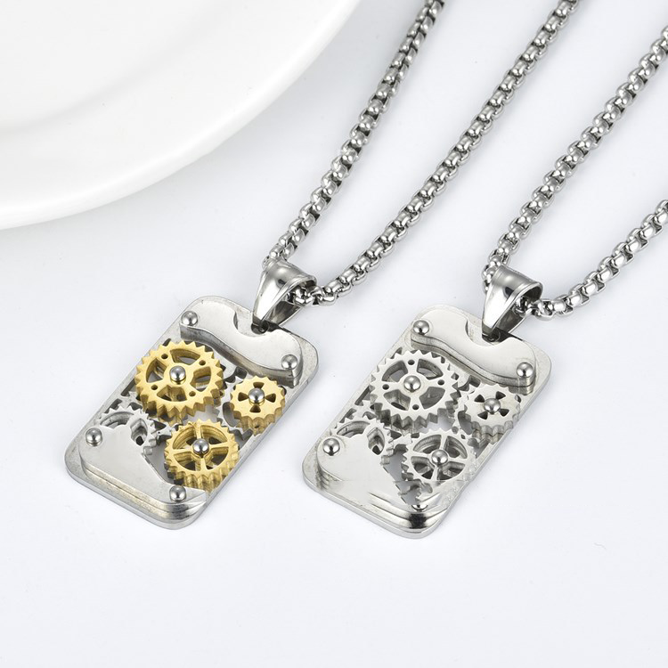 Mechanical gear silver chain-D702
