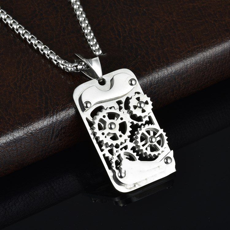 Mechanical gear silver chain-D702