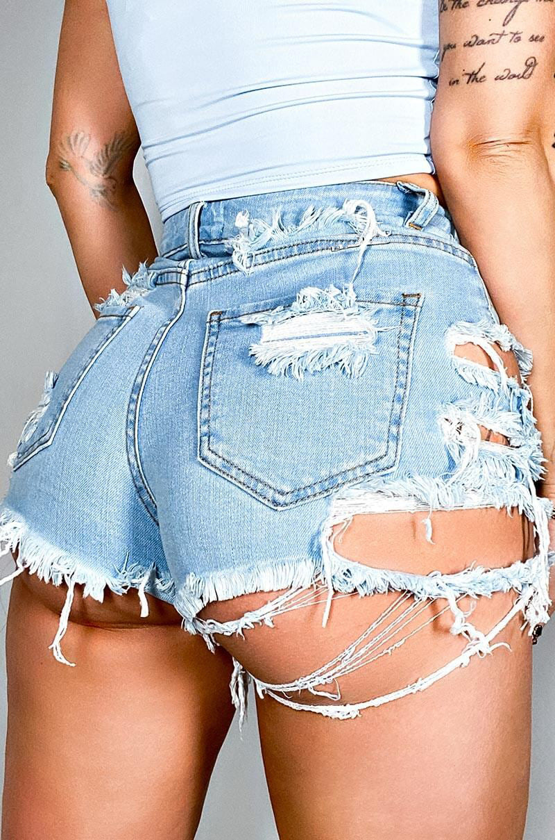 Ripped denim shorts-D437