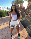Ripped shorts with design-D435