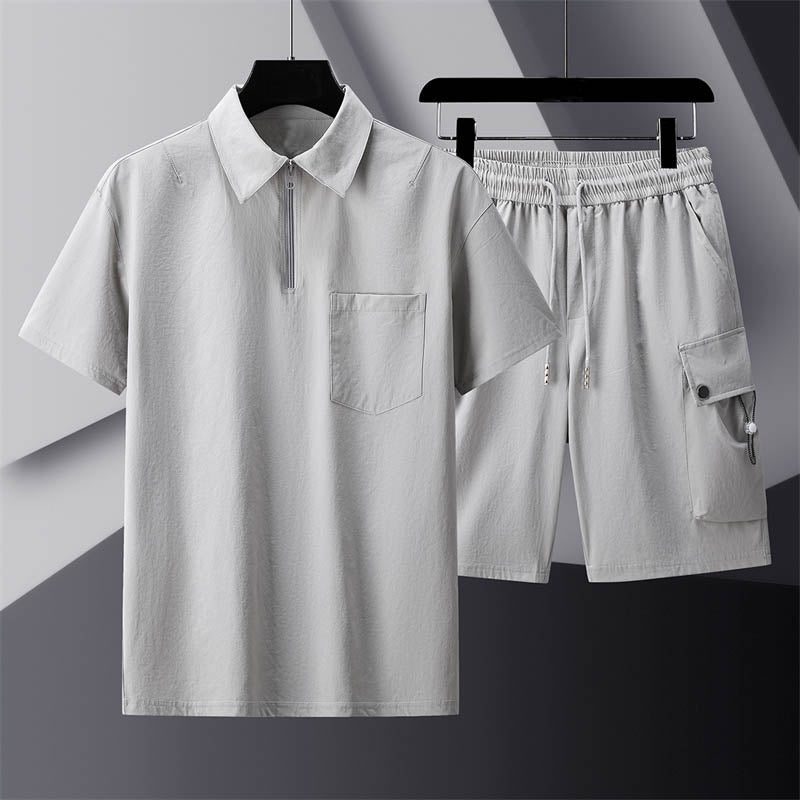 Solid color short-sleeved suit-D9