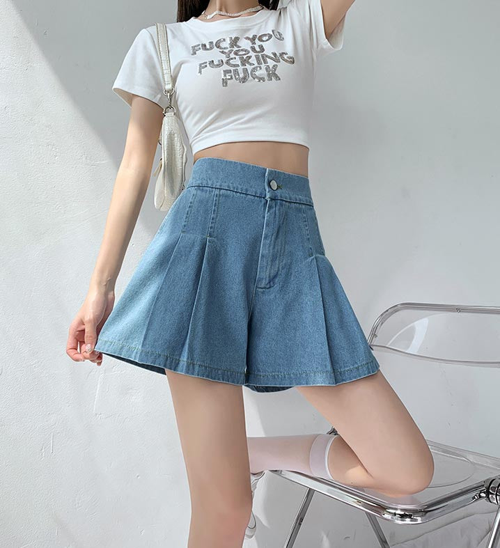 High-rise denim shorts-D816