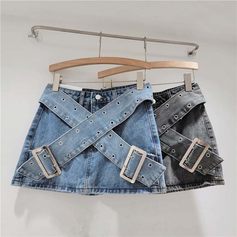 Vintage Denim Pleated Skirt-D844