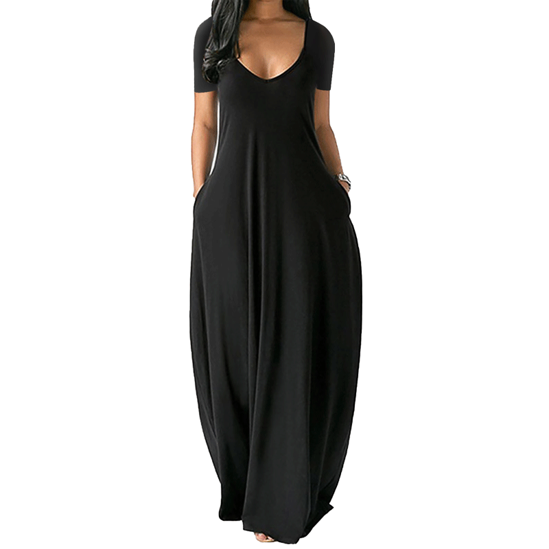 Solid color V-neck dress-D836