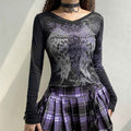 Gothic feather print top-D835