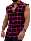 Sleeveless plaid shirt-D685