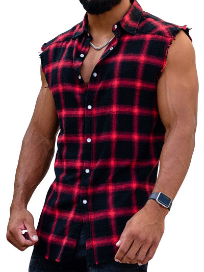 Sleeveless plaid shirt-D685