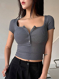 Sexy U-neck knitted TEE-D449