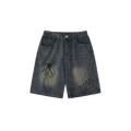 Gothic spider print denim shorts-D43