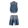 Denim tank and shorts suit-D254