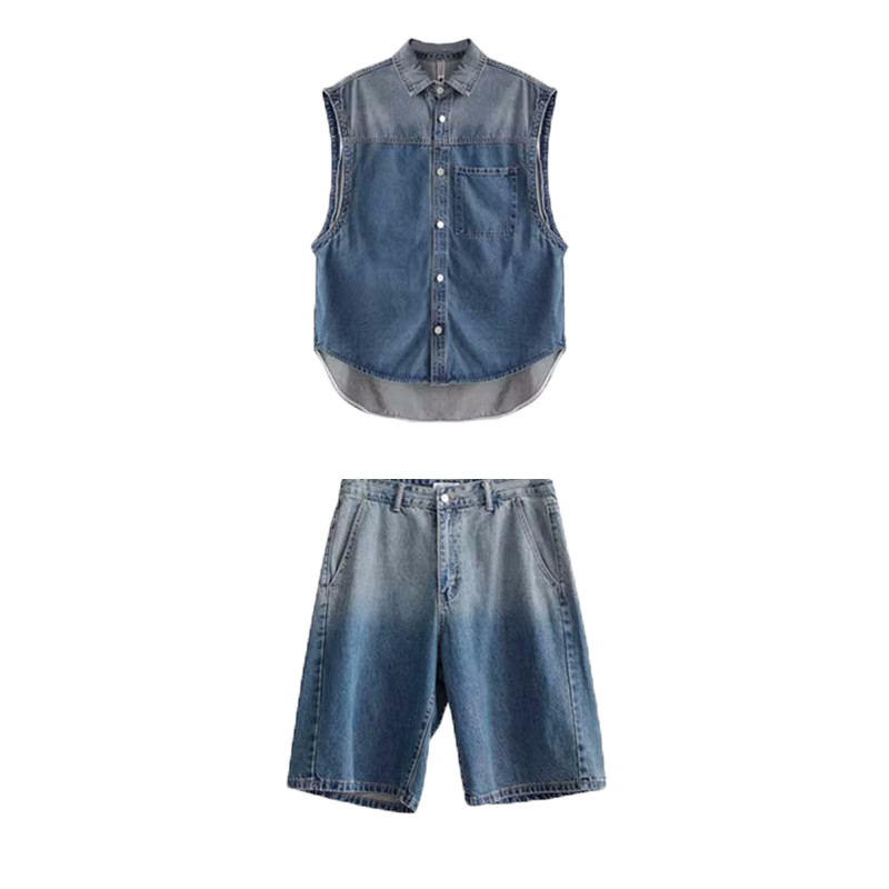 Denim tank and shorts suit-D254