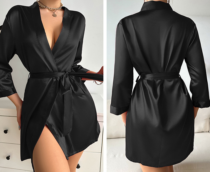 Drawstring satin bridal robe-D15
