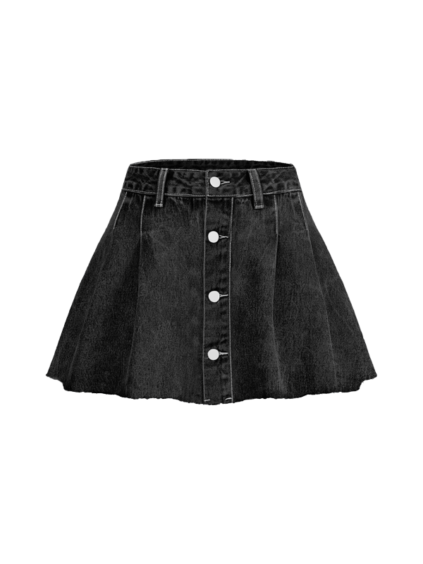 Vintage Denim Pleated Skirt-D843