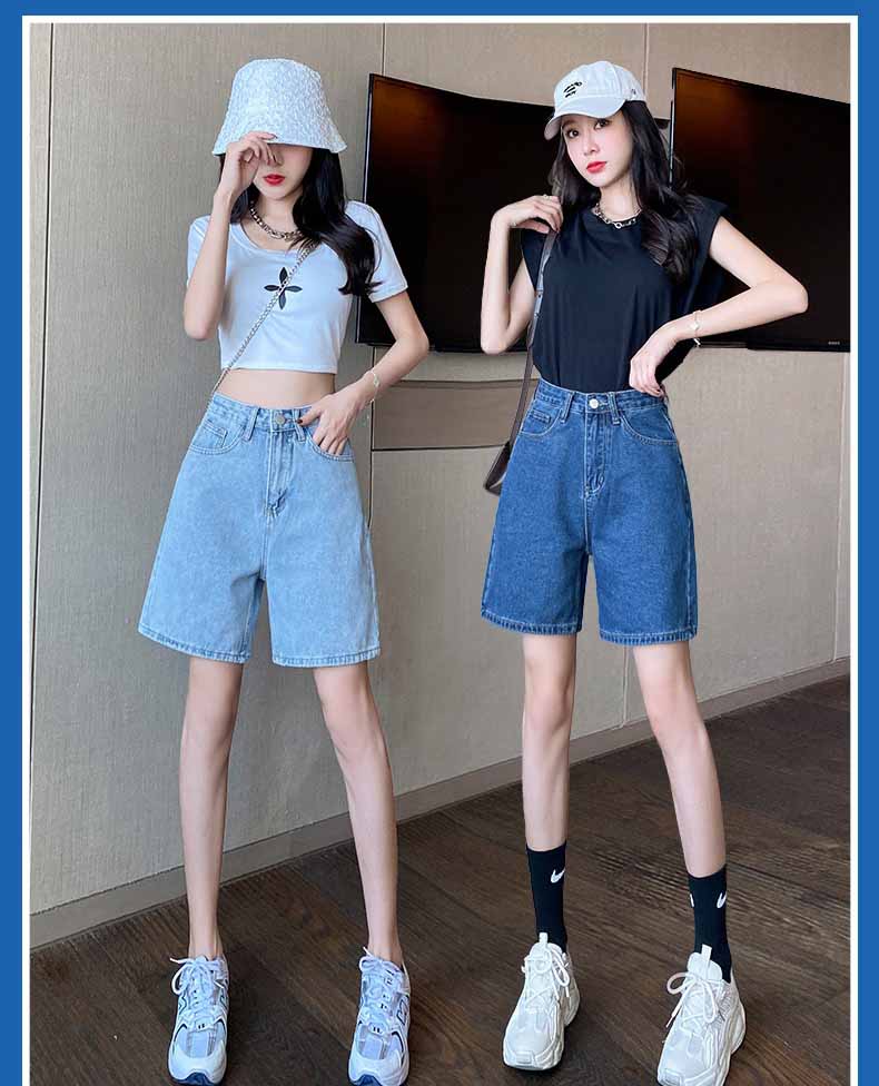 High-rise denim shorts-D813