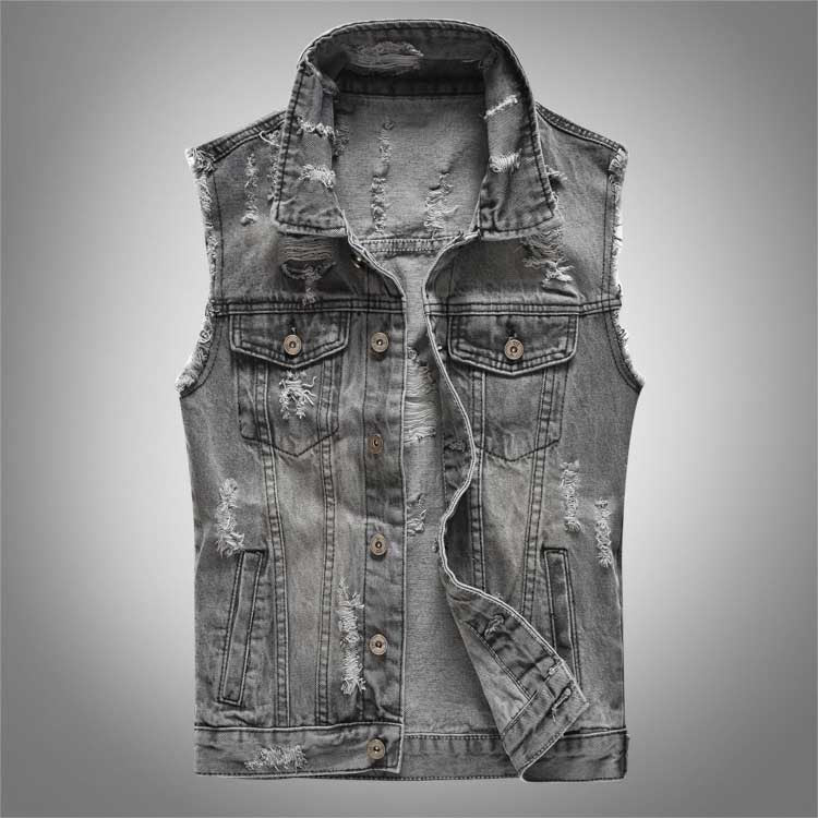 Ripped denim vest-D684