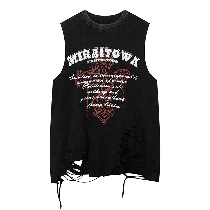 Letter ripped vest-D736