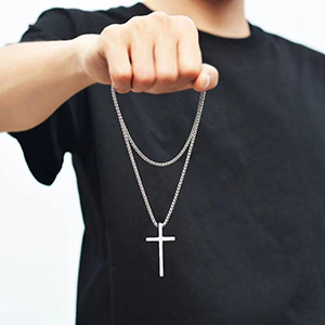 Cross silver chain-D696