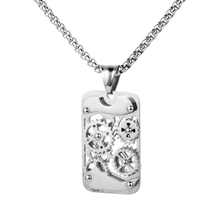 Mechanical gear silver chain-D702
