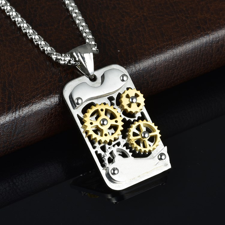 Mechanical gear silver chain-D702