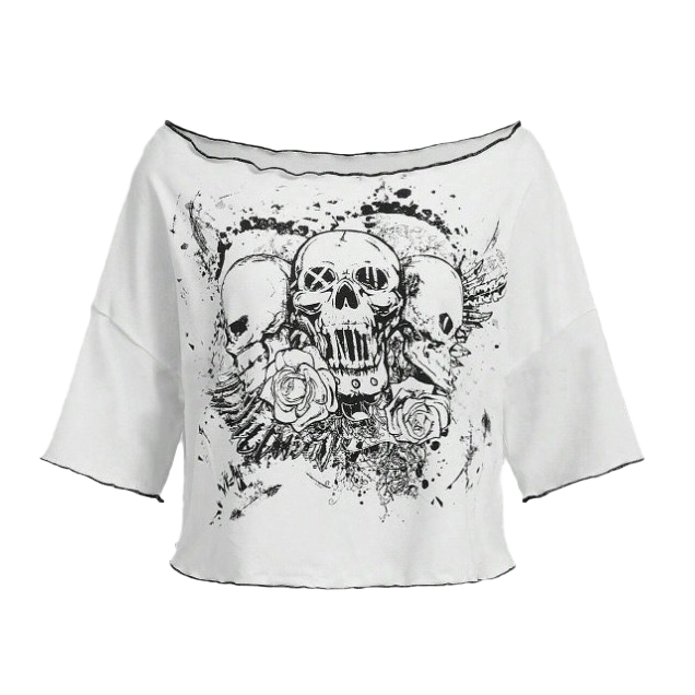 Skull patterned dropped-shoulder TEE-D447