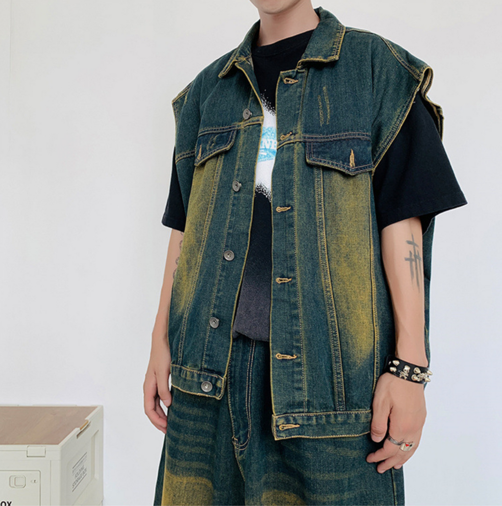 Denim tank and shorts suit -D258