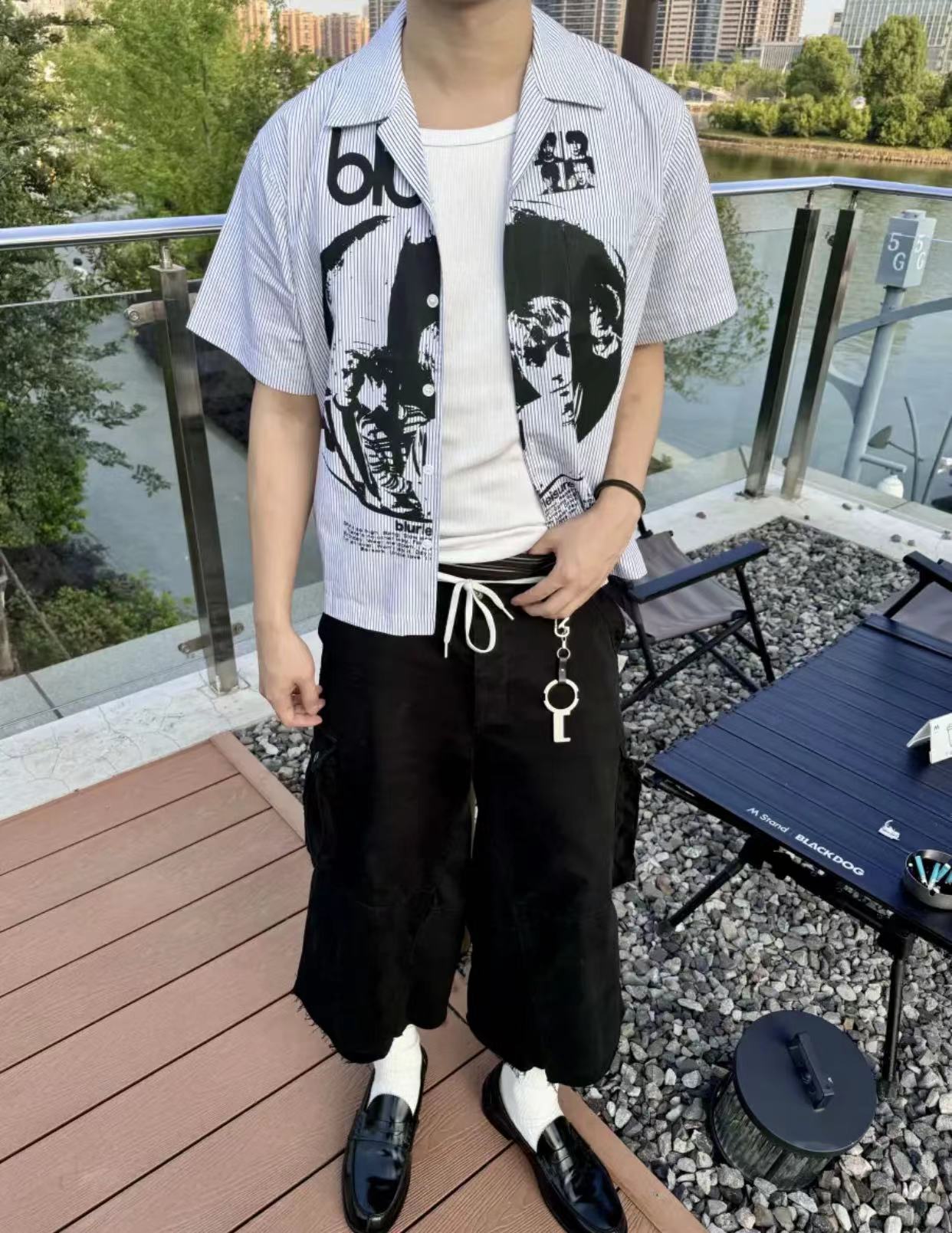 "Erole blur" Band short-sleeved shirt-D418