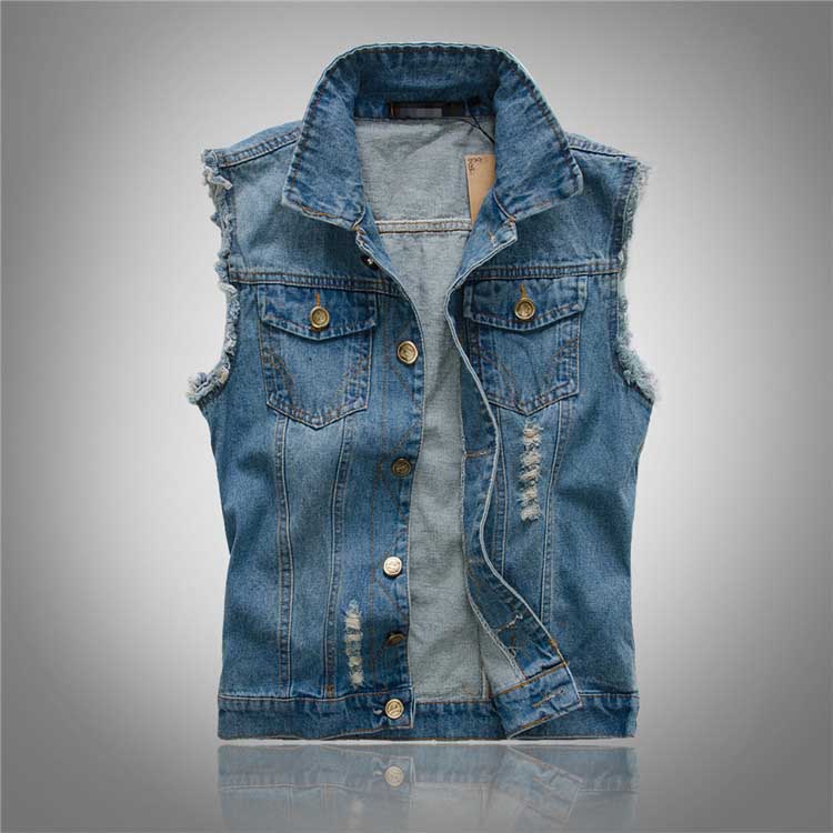 Ripped denim vest-D681