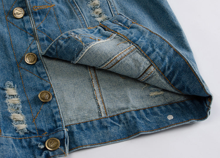 Ripped denim vest-D681