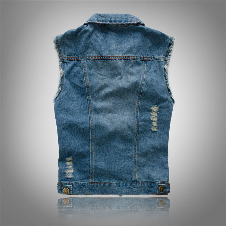Ripped denim vest-D681