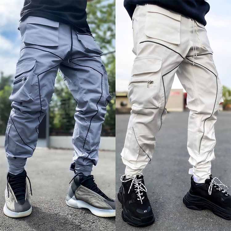 Multi-pocket printed trousers-D408