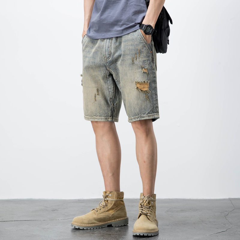 Ripped denim shorts-D372