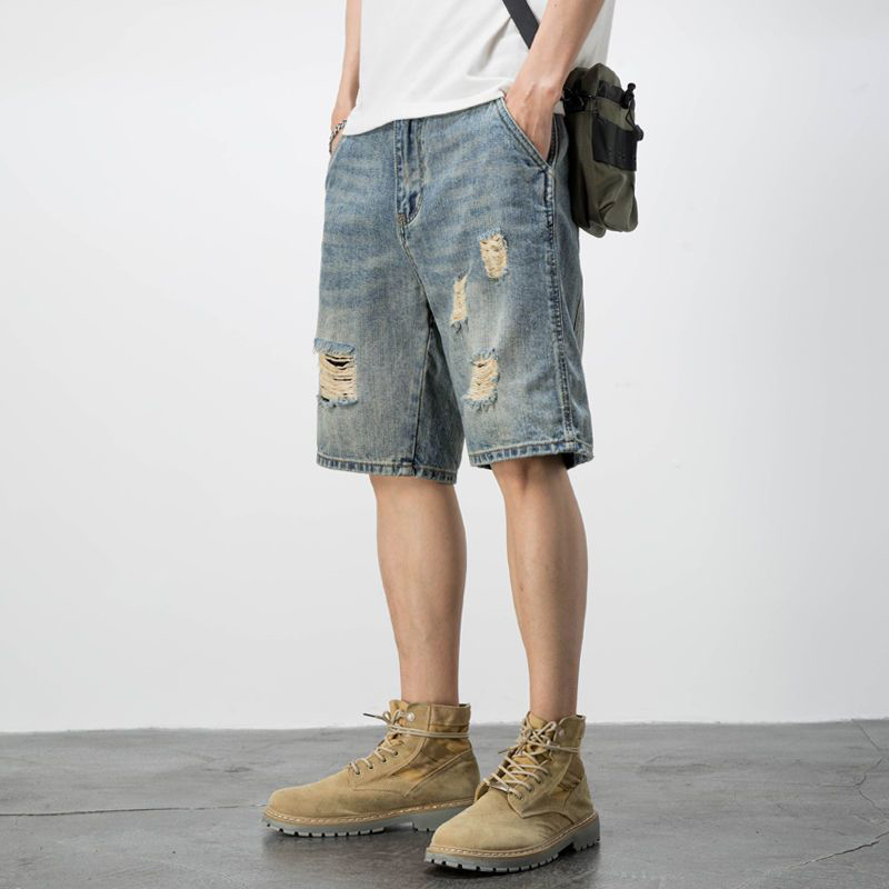 Ripped denim shorts-D372