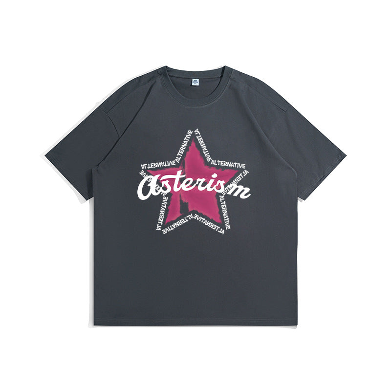 Five-pointed star print tee-D490