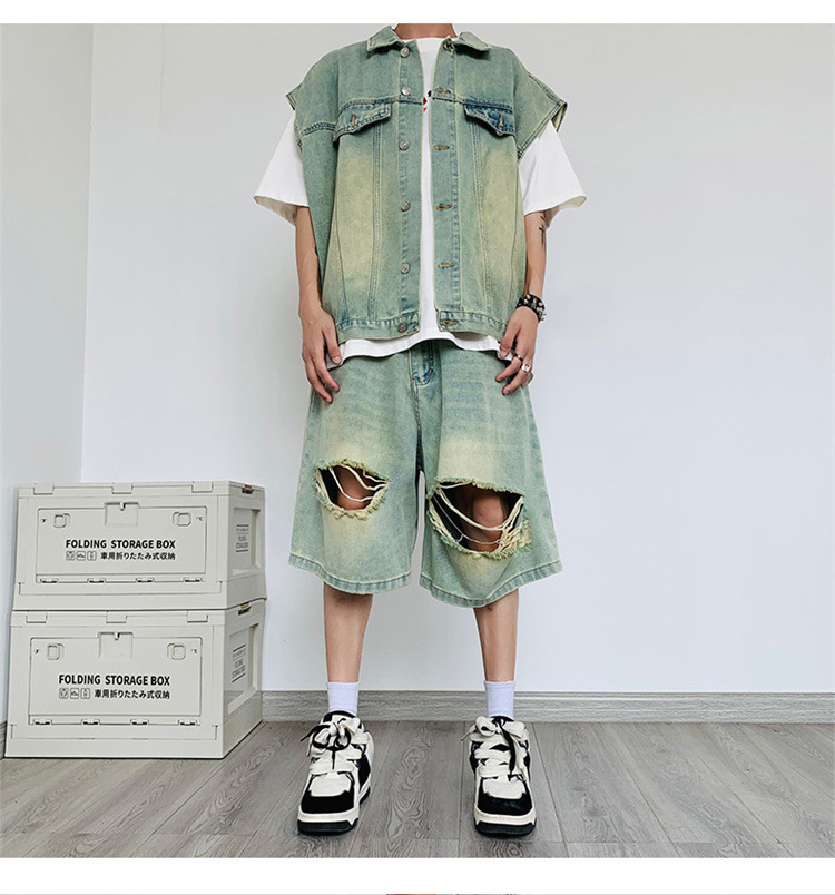 Denim tank and shorts suit -D258