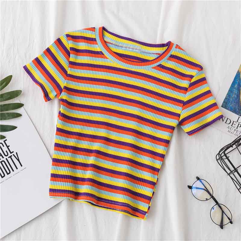 Rainbow Stripe Cropped Top-D750