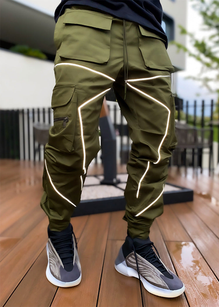 Multi-pocket printed trousers-D408